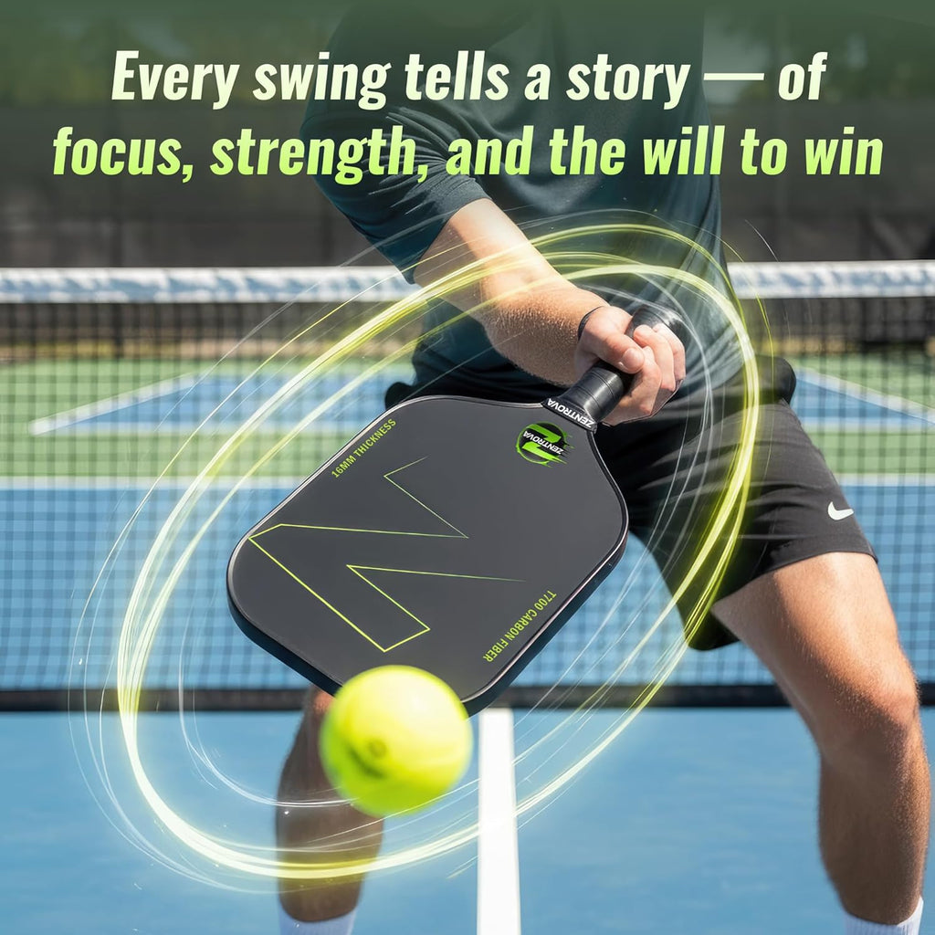 ZENTROVA Carbon Fiber Pickleball Paddle, Lightweight T700 Raw Carbon Surface Pickleball Paddle 16mm Thickness with 2 Pickleballs, Paddle Cover, Wristband, Grip Tape & Carrying Case - for Men & Women